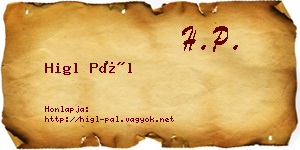 Higl Pál névjegykártya